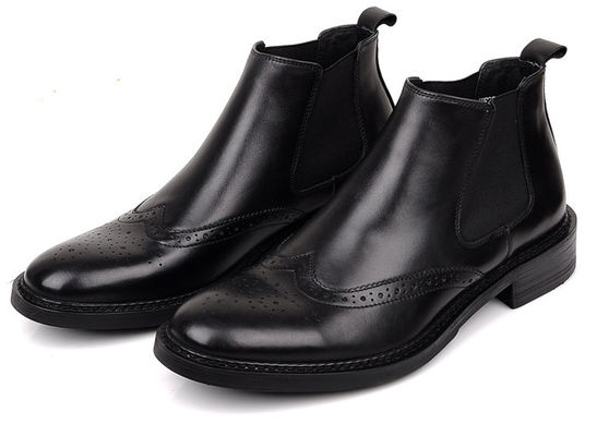 Brogue estilo hombres botas de tobillo deslizamiento en tamaño de cuero de grano completo personalizado