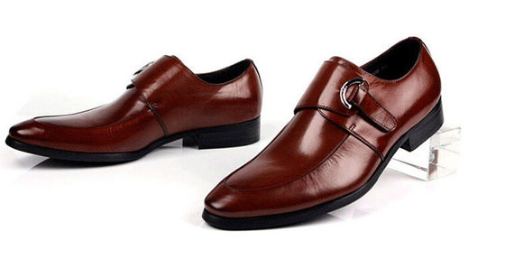 Zapatos de cuero negro / marrón, zapatos de cuero con correa de monje.