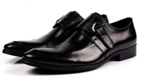Zapatos de cuero negro / marrón, zapatos de cuero con correa de monje.