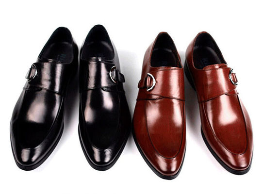 Zapatos de cuero negro / marrón, zapatos de cuero con correa de monje.
