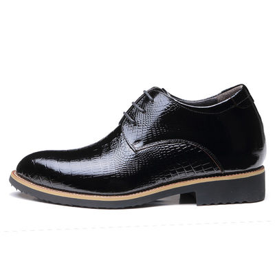 Stealth Aumento de 6 cm Calzado para hombres de ascensor Cuero verdadero Negro Pantalón de zapatos