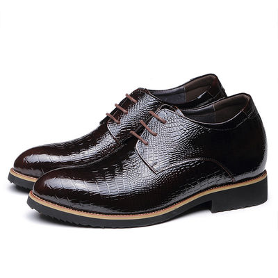Stealth Aumento de 6 cm Calzado para hombres de ascensor Cuero verdadero Negro Pantalón de zapatos