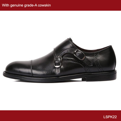 Zapatos de hombre negro con correa, zapatos de cuero Goodyear con hebilla.