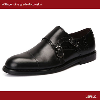 Zapatos de hombre negro con correa, zapatos de cuero Goodyear con hebilla.