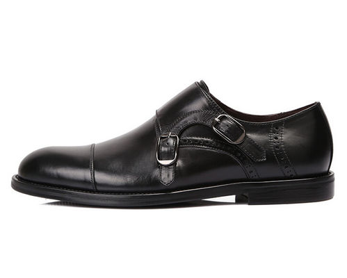 Zapatos de hombre negro con correa, zapatos de cuero Goodyear con hebilla.