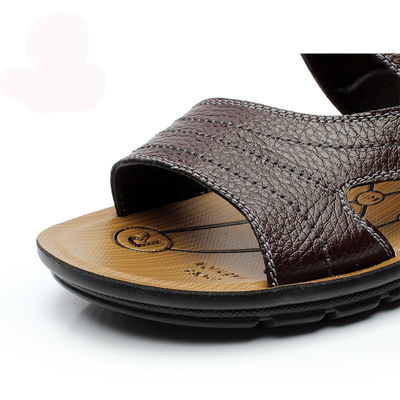 2 en 1 Sandalias de cuero hechas a mano para hombres Sandalias de chocolate marrón para el verano