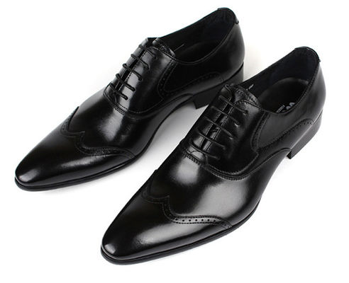 Oficina zapatos de cuero negro, impermeable, punta de dedo hombre zapatos de cuero hechos a mano