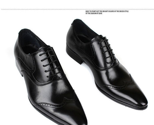 Oficina zapatos de cuero negro, impermeable, punta de dedo hombre zapatos de cuero hechos a mano