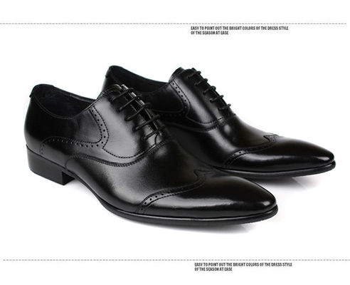 Oficina zapatos de cuero negro, impermeable, punta de dedo hombre zapatos de cuero hechos a mano