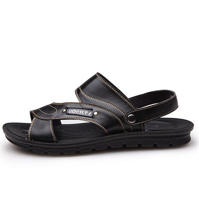Sandalias de hombre marrón de cuero de verano, sandalias de fondo suave.