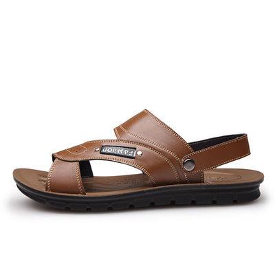 Sandalias de hombre marrón de cuero de verano, sandalias de fondo suave.