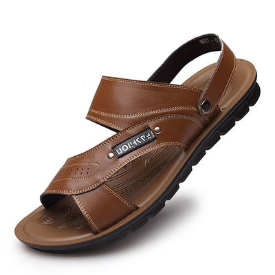 Sandalias de hombre marrón de cuero de verano, sandalias de fondo suave.