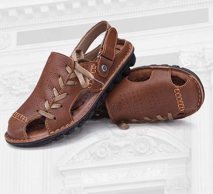 Sandalias de cuero hechas a mano cómodas de verano Sandalias de plataforma plana marrón
