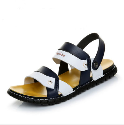 Lujo de los hombres de verano Slip On Sandals, Sandalias de cuero hechas a mano