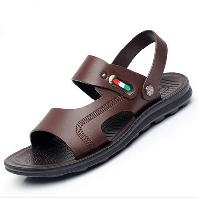 Sandalias de cuero hechas a mano para hombres OEM / ODM Sandalias planas de cuero marrón