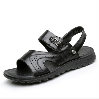 Sandalias de cuero hechas a mano para hombres de ocio Sandalias de playa negras con parte superior de cuero