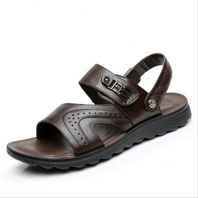 Sandalias de cuero hechas a mano para hombres de ocio Sandalias de playa negras con parte superior de cuero