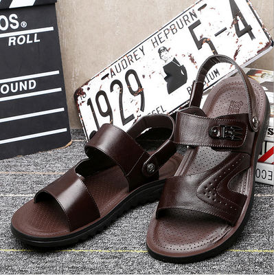 Sandalias de cuero hechas a mano para hombres de ocio Sandalias de playa negras con parte superior de cuero