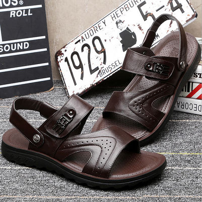 Sandalias de cuero hechas a mano para hombres de ocio Sandalias de playa negras con parte superior de cuero