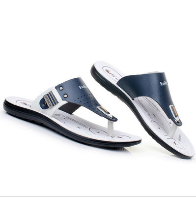 Pancalletas de piel genuinas para hombres de excursión, hechas a mano, con dedos redondos, para hombres de playa, con chanclas