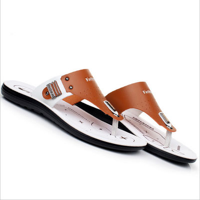 Pancalletas de piel genuinas para hombres de excursión, hechas a mano, con dedos redondos, para hombres de playa, con chanclas