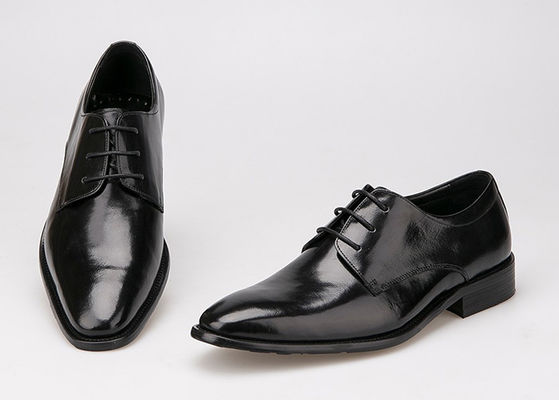 Hombres de piso vestido formal zapatos negros de cuero genuino zapatos de encaje para oficina de negocios