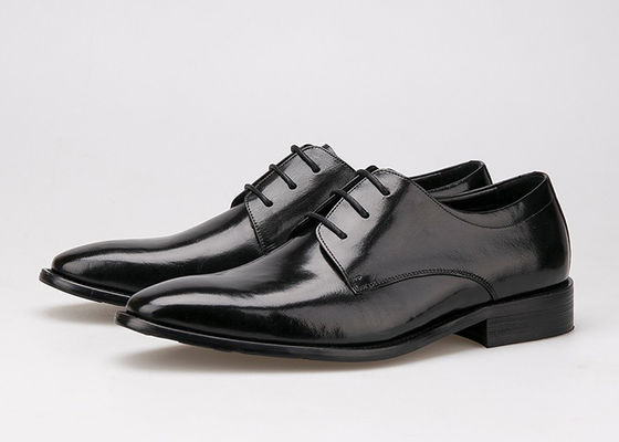 Hombres de piso vestido formal zapatos negros de cuero genuino zapatos de encaje para oficina de negocios