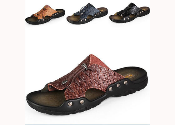 Playa hombre zapatillas de verano de cuero, zapatos de cuero personalizados.