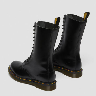 Botas redondas de pie de piel para mujeres Botas negras de estilo militar para ocio / negocios