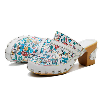 Mulas de color de Bohemia Plataforma Bloquear el Talón Sandalias de Cuero Clogs zapatos