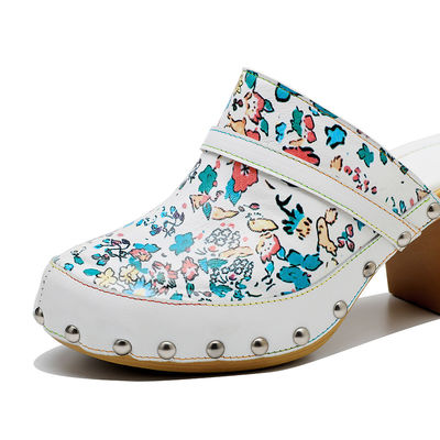 Mulas de color de Bohemia Plataforma Bloquear el Talón Sandalias de Cuero Clogs zapatos