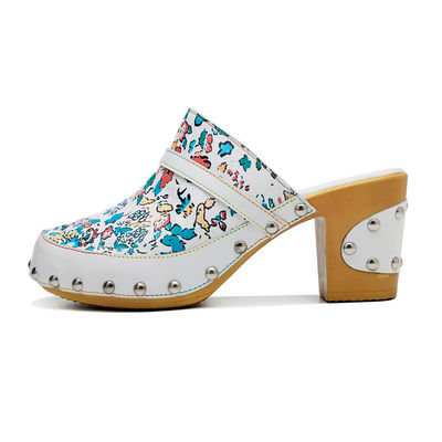 Mulas de color de Bohemia Plataforma Bloquear el Talón Sandalias de Cuero Clogs zapatos