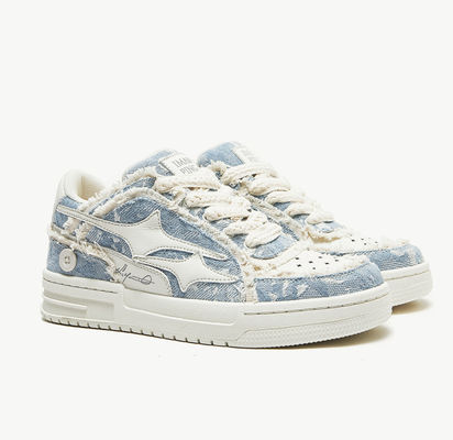 Sneakers de piel de mujer hechos a medida zapatillas de pie redondo de lona de denim