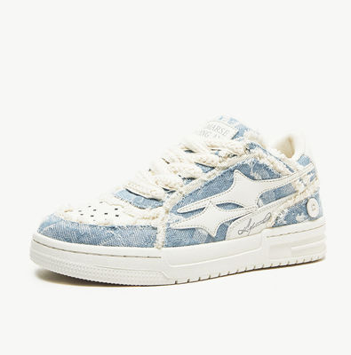 Sneakers de piel de mujer hechos a medida zapatillas de pie redondo de lona de denim