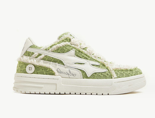 Sneakers de piel de mujer hechos a medida zapatillas de pie redondo de lona de denim