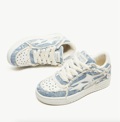 Sneakers de piel de mujer hechos a medida zapatillas de pie redondo de lona de denim