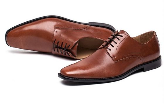 Oficina hecha a mano hombres marrón cordones hasta el vestido zapatos clásicos Goodyear suela de cuero