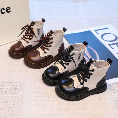 Zapatos escolares de cuero para niños duraderos con punta redonda y cordones para mayor comodidad