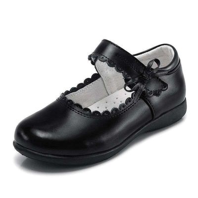 26-45 Zapatos escolares de cuero negro con diseño de cierre con cordón