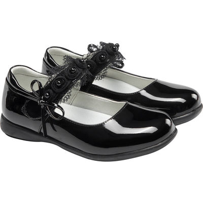 26-45 Zapatos escolares de cuero negro con diseño de cierre con cordón