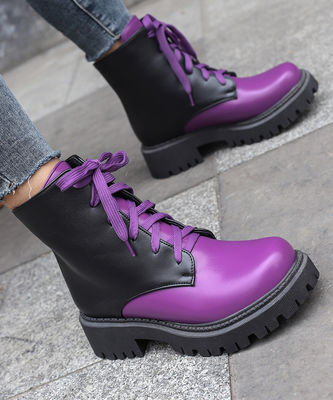 Botas de piel de caucho para mujeres Botas de estilo militar negras Botas para estándares