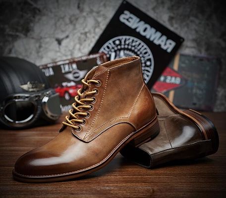 Hombre de Invierno de otoño de ropa de cuero Botas de piel de punta alta Botas de cuero de algodón - acolchado con peluche