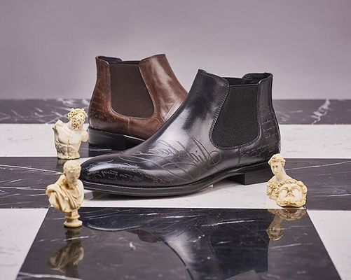 Botas de calzado masculino de pie redondo de pie de cuero masculino de cordones botas de cremallera