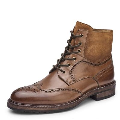 Los hombres con dedos puntiagudos, botas de cuero marrón, botas de cuero Chelsea, botas de cuero con cordones, botas de tobillo para la fiesta
