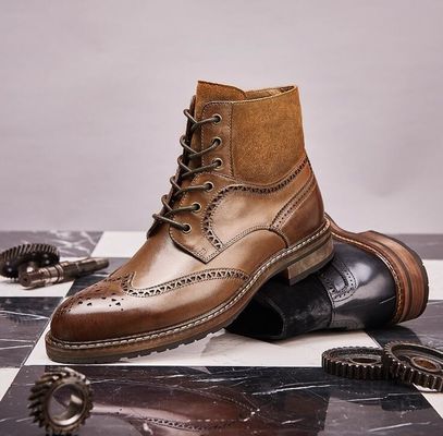 Los hombres con dedos puntiagudos, botas de cuero marrón, botas de cuero Chelsea, botas de cuero con cordones, botas de tobillo para la fiesta