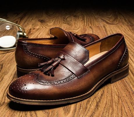 Primavera / otoño hombre de piel tejida de color marrón zapatos para la fiesta