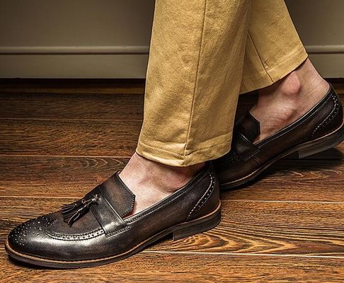 Primavera / otoño hombre de piel tejida de color marrón zapatos para la fiesta
