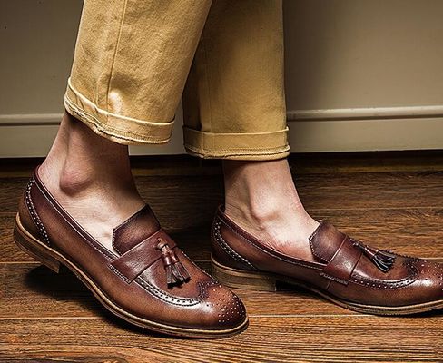 Primavera / otoño hombre de piel tejida de color marrón zapatos para la fiesta