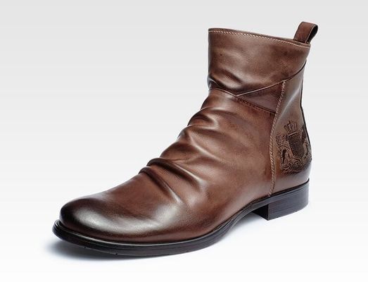 Botas de pie redondo para hombres botas de tobillo de cuero genuino botas de ascensor para hombres