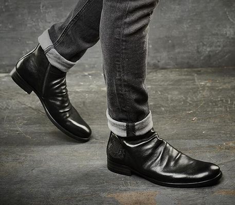 Botas de pie redondo para hombres botas de tobillo de cuero genuino botas de ascensor para hombres
